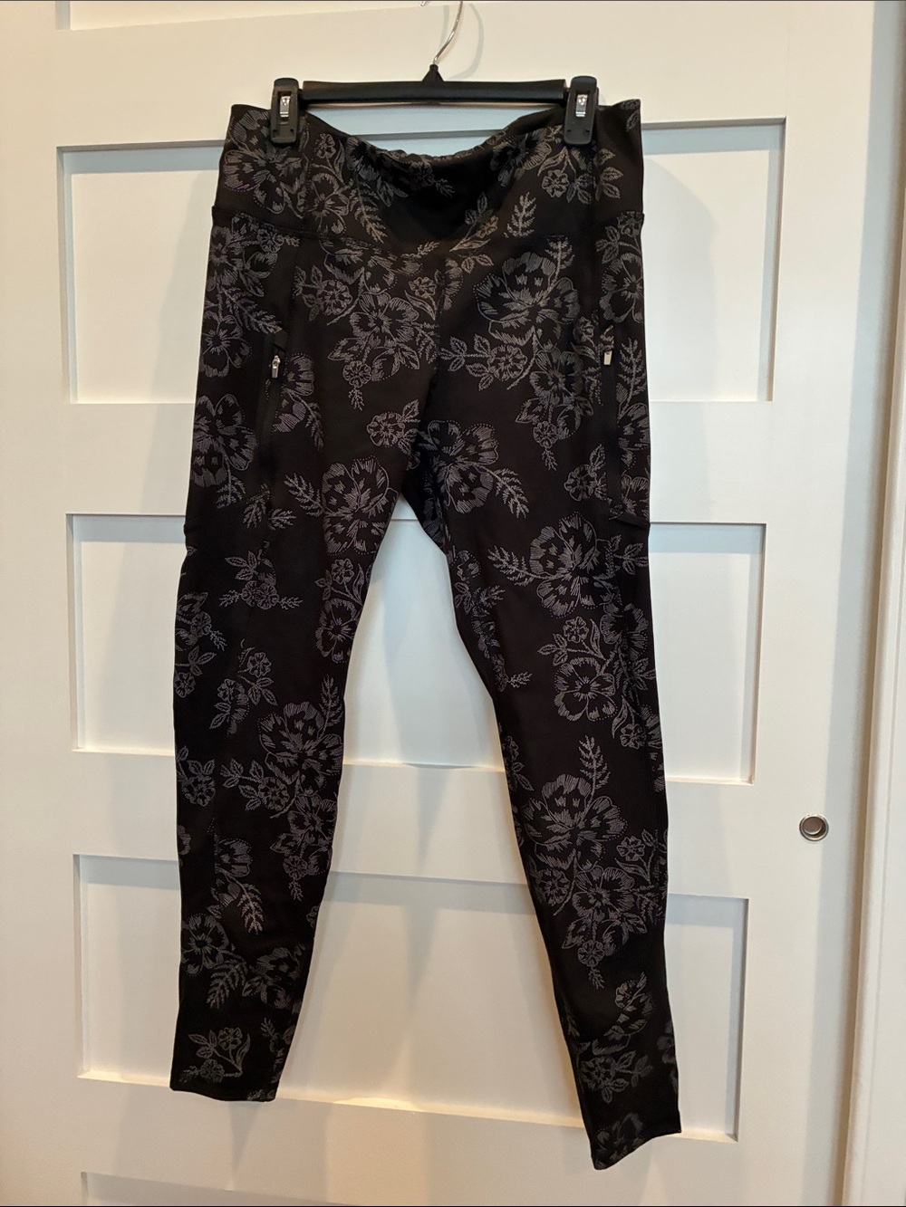 Avia Black Leggings with Subtle Gray Floral Print